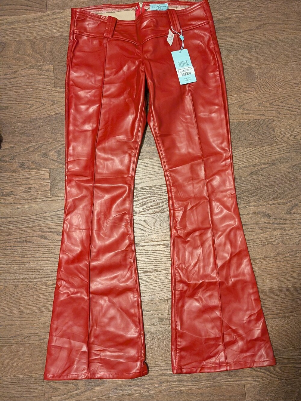 REVICE Red Faux Leather Flare Pants